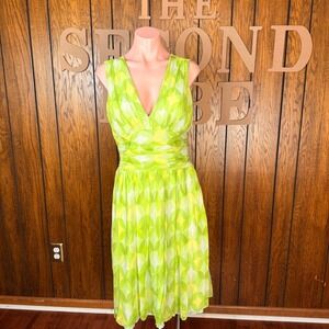 Jonathan Martin Silk Dress Women 10 Green Fairycore Boho Retro Pin Up Midi 80s